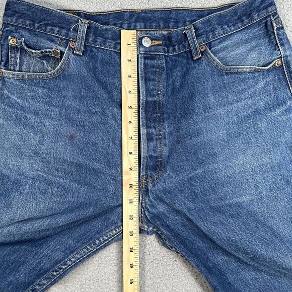 Levis 501 Jeans Mens 38x33 Blue Straight Fit Button Fly‎ Denim Logo (36x29) - Picture 6 of 15